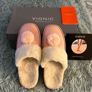 STUNNING NIB VIONIC GRACE SUEDE/ FAUX FUR PINK SLIDES/ MULES SIZE 8 FREE 🎁